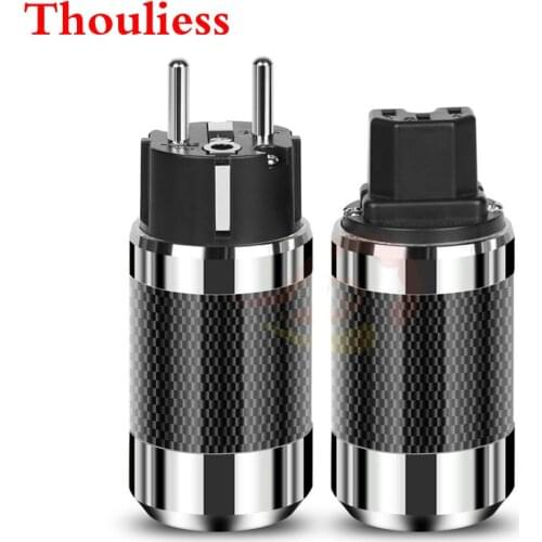 Thouliess pair HIFI Carbon Fiber Rhodium Plated Electrical IEC Female Connector EU EUR Schuko Power Plug Socket AC Power Cable