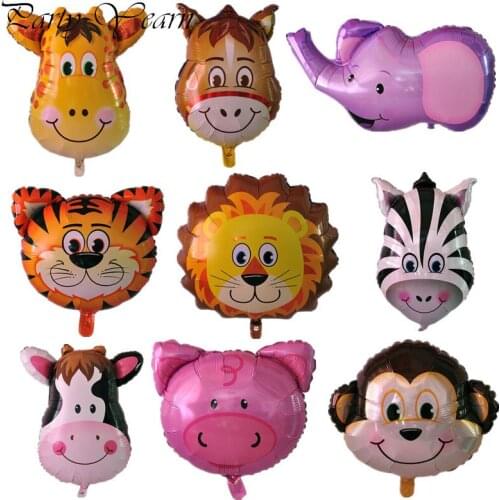 1pcs 66*46cm Animal Head Balloon monkey Lion Zebra Pig Cow Kangaroo Foil Balloons Birthday Party Decor Safari Zoo Balls Kid Toy