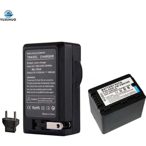 High Capacity 4580mAh VW-VBK360 Camera Battery + AC Charger for Panasonic HC-V100 V500 V700 HDC-SD80 HS80 SDR-S70 Fit VW-VBK180
