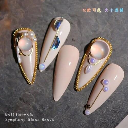 Candy Colors Mixed Size Mermaid Round Glass Crystal Beads AB 3D Nail Art Rhinestones DIY Flatback Acrylic Stones Decorations