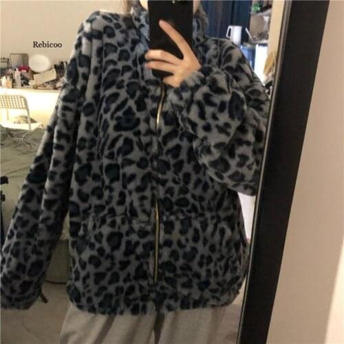 Classic Leopard Print Color Faux Fur Coat Women Long Thick Warm Jackets Fluffy Star Style Overcoats Winter Street Outerwear