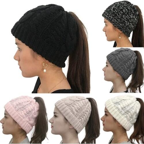 Ladies Stretch Knit Hat Ponytail Beanies Girls Autumn Winter Warm Knitting Hats High Quality Women Warm Hats Caps