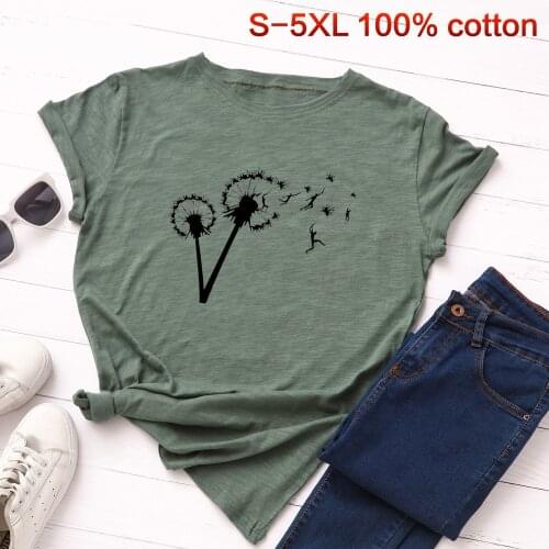 Summer Fashion Dandelion Print Tops Women Tshirt Funny T Shirts Graphic Tees Women O-neck Casual T Shirt Camisas Mujer