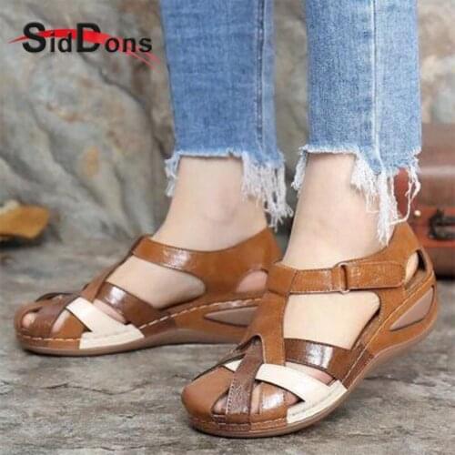 Siddons 2021 Summer Women Sandals Round Toe Hook & Loop Fashion Mixed Color Platform Wedges Shoes Woman Casual Gladiator Sandals
