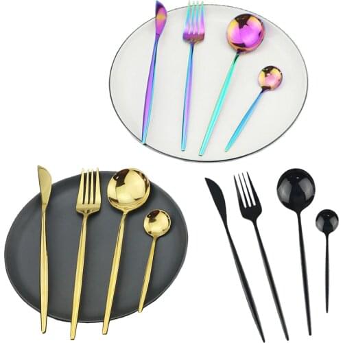 Gold Tableware Knife Fork Spoon Flatware Mirror Dinner Set Rose Western Style Dinnerware 304 Stainless Steel Silverware Cutlery