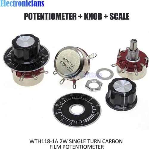 1set WTH118 DIY Kit Parts 2W 1A 1K 2.2K 4.7K 10K 22K 47K 100K 220K 470K Ohm 3Pin Linear Taper Rotary Potentiometer with Cap Dial