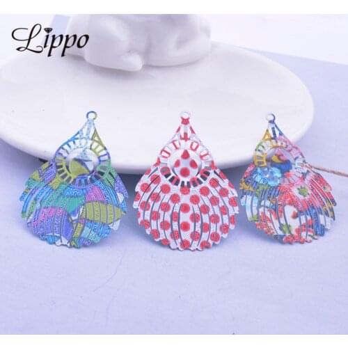 12pcs BB5131 Painting Peacock Feathers Charms 30*45mm Brass Colorful Feather Pendant DIY Jewelry Earring Pendant