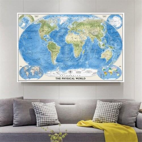 150x100cm Physical Map Of The World Non-woven foldable World Map Without National Flag For Culture And Education