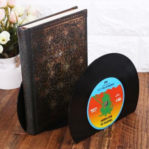 2pcs Creative Record Shape Bookends Shelves Organizer Desktop Holder Stand Retro XXUC
