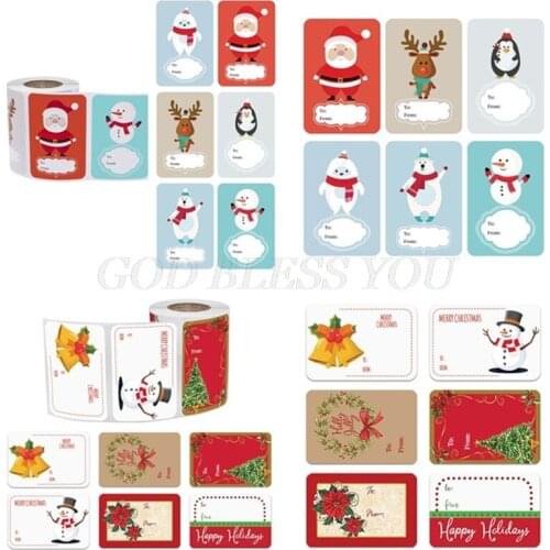 250pcs/roll 6 Designs Adhesive Christmas Gift Name Tags XMAS Stickers Present Seal Labels Christmas Decals Gift Package Decor