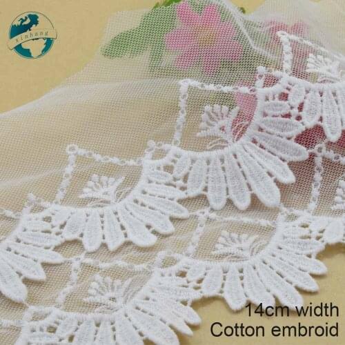 3yards 14cm width Cotton embroid lace sewing ribbon guipure trims fabric dolls lace DIY Garment Accessories wedding lace#3877
