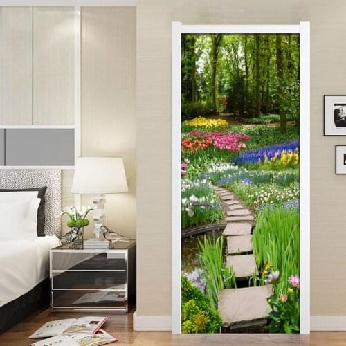 3D Stereoscopic Door Sticker Wall Poster Wall Paper Living Room Bedroom Study PVC Waterproof Self-adhesive Door Mural Wallpaper
