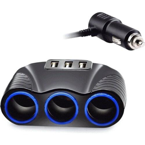 Car Accessories 12-24V 3Ways Car Lighter Socket Splitter USB Charger Power Adapter Cigarette Lighter Car Adapter Power Socket
