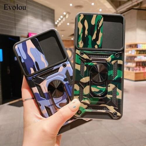 Armor Shockproof Camouflage Phone Case For Samsung S21 Plus Note 20 Ultra A52 A72 Slide Camera Magnetic Stand Holder Back Cover