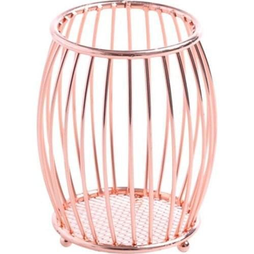 Rose Gold Wrought Iron Wire Pen Holder Makeup Brush Storage Organizer Pencil Cup Holders Desktop Home Stationery Container