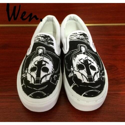 Wen Design Doctor Who Hand Painted Shoes Custom Slip On Black Canvas Shoes Girls Boys Unique Gifts Outdoor Sport Sneakers