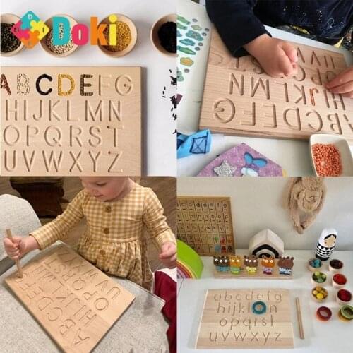 Doki Montessori Language Toy Wooden English Alphabet And 0-9 Numbers Cognitive Writing Board Early Educational Toy For Preschool