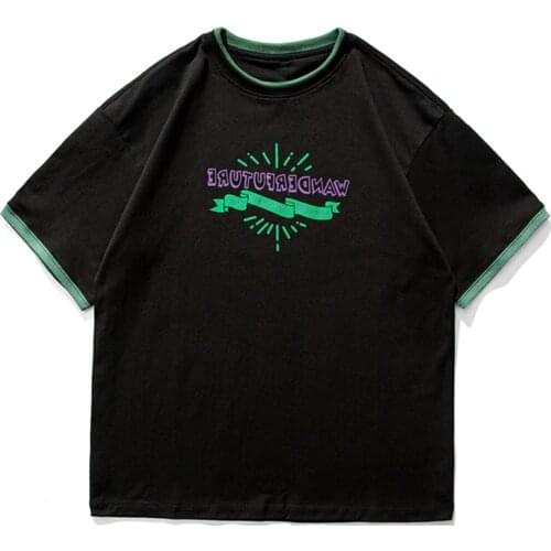 Tees Shirts Simple Letter Printing Short Sleeve Cotton Tshirts Streetwear Men Summer Harajuku Hip Hop Casual Loose Tops