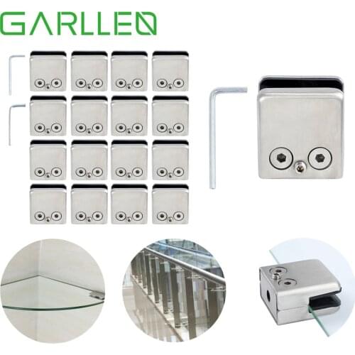 GARLLEN 16pc Stainless Steel Glass Clamp Square Clamp Holder Bracket Clip with Hexagon Driver For 8/9/10mm Shelves Holder