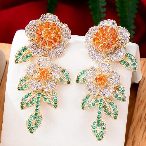 GODKI Spring Street Style Flower Blossom Earrings For Women Wedding Party Cubic Zircon Dubai Bridal Earring boucle d'oreille