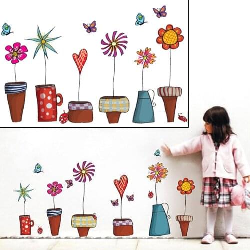 Pot Plant Flower Wall Sticker PVC Window Glass Wall Decor Home Kids Room Decals TV Background Removable Dinning Room Wallpaper