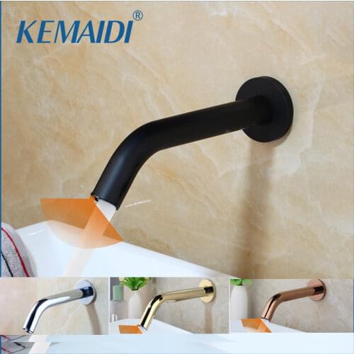 KEMAIDI Bathroom Faucets Black Chrome Gold Wall Mount Sensor Faucet Automatic Hands Free Touch Sensor Mixer Bathroom Sink Tap