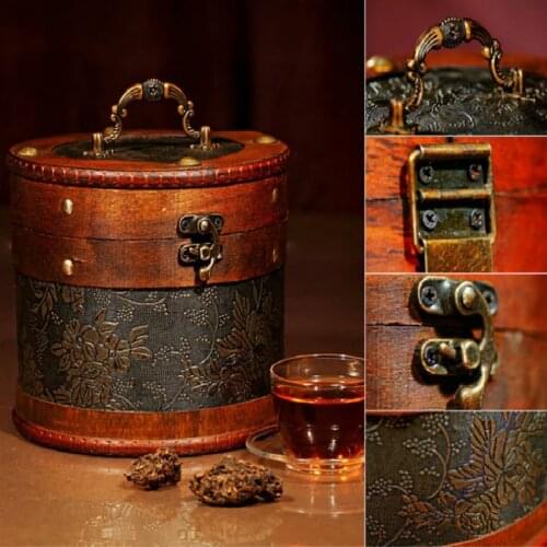 Antique round wooden box barrel-shaped tea pot retro storage box creative Chinese gift box antique tea round tin containers
