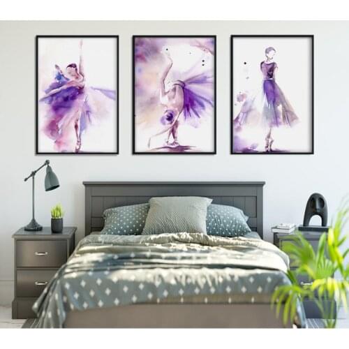 Purple Beautiful Dancer Oil Painting for Living Room Wall Art Canvas Poster Fashion Home Decoration Unframed