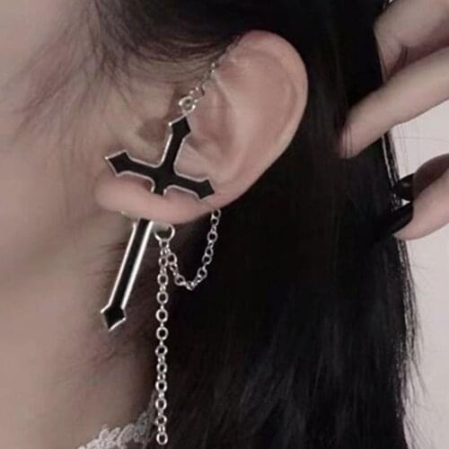 Cross Gothic Earrings Women Punk Rock Halloween Steampunk Black Ear Cuff Girls Jewerly Cool