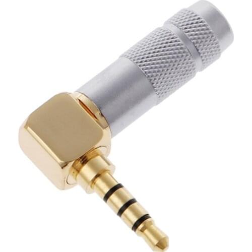 Brass Stereo 3.5mm 4 Pole 90 Degree Repair Headphone Jack Plug Cable Solder