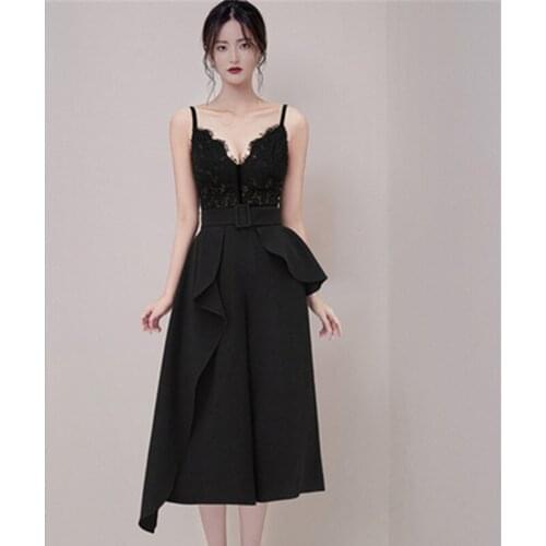 YiLin Kay 2020 Summer wear new condole belt lace splice ruffled Dresses Elegant Vintage Hepburn Party Dresses