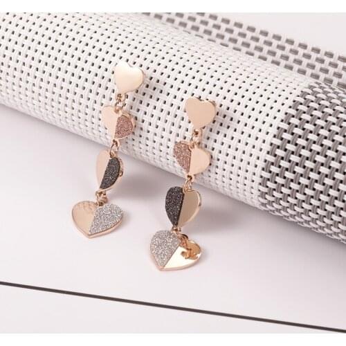 Fashion Scrub Jewelry Rose Gold Color Matte Heart Statement Earrings For Women High Quality Stainless Steel Orecchini Donna