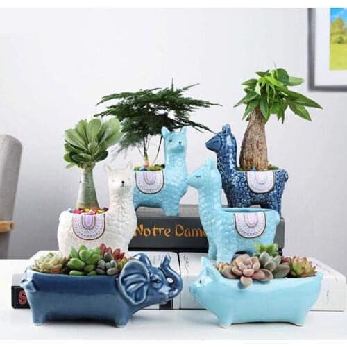 Cartoon Cute Alpaca Succulent Flower Pot Desktop Placed Potted Container Decoration Gift Balcony Plant Ceramic Creative