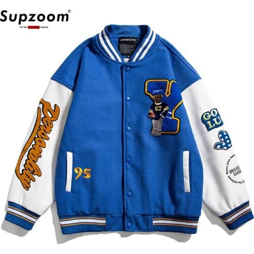 2021 New Arrival Top Fashion Loose Character Embroidery Thick Brand Clothing Bomber Jacket Men Autumn Baseball Preppy Style