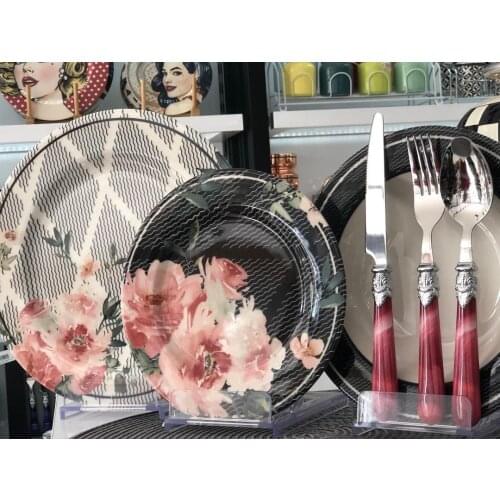 Black Style Multicolor Plates Set Dinnerware 24 Piece 6 Person Dining Set 6 Platter - 6 Cake Plates - 6 A Dinner plate 6 Soup