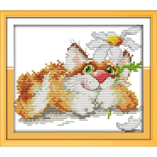 A dog with flower cross stitch kit cartoon 11ct count canvas stitches embroidery DIY handmade needlework plus
