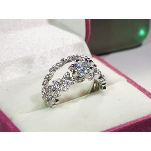 Rings for Women Wedding Ring Set Sparkling Perfect Round Cut Zircon Stone Rings Female Party Fashion Jewelry Two-piece Ring Set