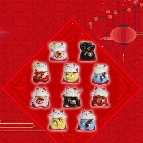 New Coming Lovely Mini Maneki Neko Lucky Cats Ceramic Material Set Of 5 For Home Office Dashboard Decor And 5 Traditional Colors