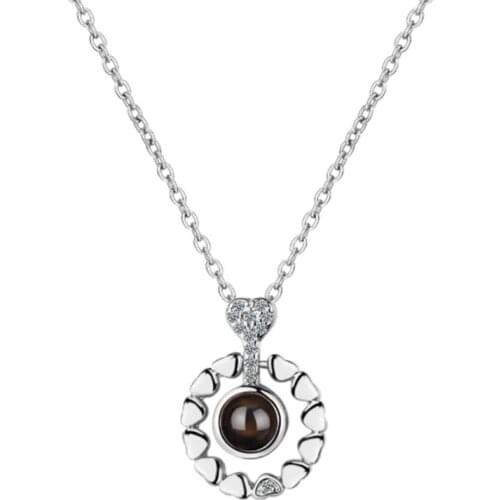 New creative literary two-tone heart-shaped romantic sweet projection memory silver plated necklaces SE043