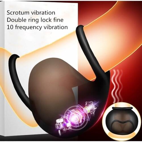 Couple Resonance Double Cock Ring Male Chastity Bdsm Scrotum Bondage Ball Stretcher Vibrator Sex Toys For Men Penis Exercise