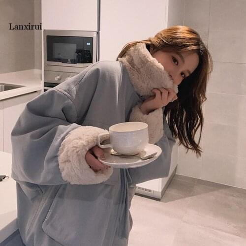 Women Winter Thicken Short Parkas Fuzzy Collar Zipper Cotton Coat Oversized Lambwool Overcoat Big Pocket Jacket