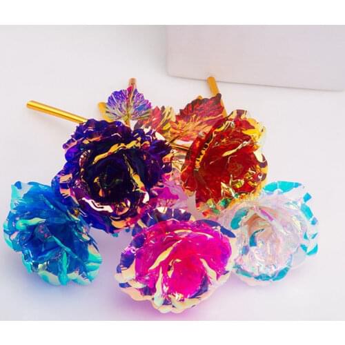 Valentines Gift 24k Colorful gold rose lovers flower +love vase 25cm