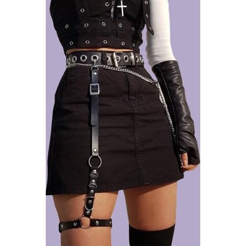 Garters Stocking Belt Womens Punk Sexy Body Bondage Adjustable Female Faux Leather Harness Leg Cage Goth Leg Garter Belt