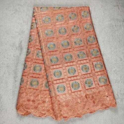 Pink African Cotton Lace Fabric 2021 High Quality Dry Embroidery Swiss Voile Dry Lace Fabric For Dress 5yards QS1515-2