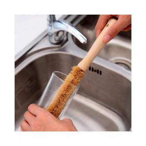 Bottle brush coir wood long handle cup cleaning decontamination cup cleaning brush hemp fiber cup brush