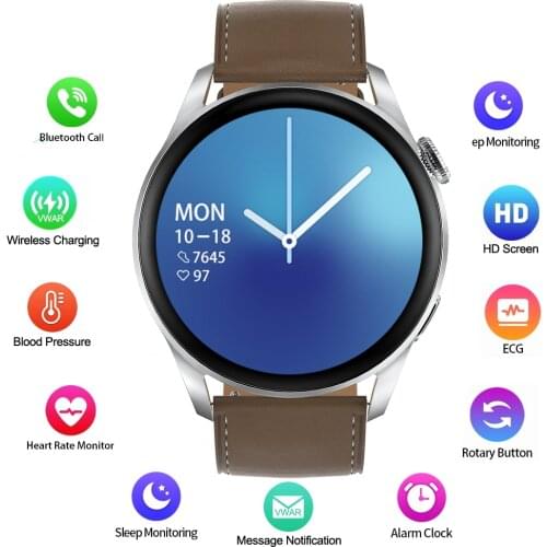 Smart Watch 3 Pro PPG ECG Wireless Charging Password Bluetooth Call Music Player Smartwatch for Huawei Xiaomi Samsung IOS Phone