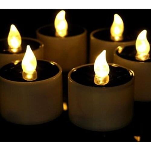 LED Solar Electric Candle Solar Powered LED Electronic Candle Battery Wedding Decor Romantic Warm White Tea Light Glow In Dark