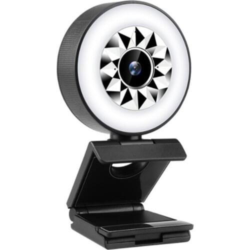 2K Webcam Built-in Microphone and Adjustable Ring Light,Webcam with 360 degree Rotating Base,USB Camera for Laptop