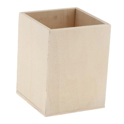 Vintage Unfinished Wood Pen Container Brush Pot Storage Box Stationery for Kids Drawing Painting Projects Home Desk Decor