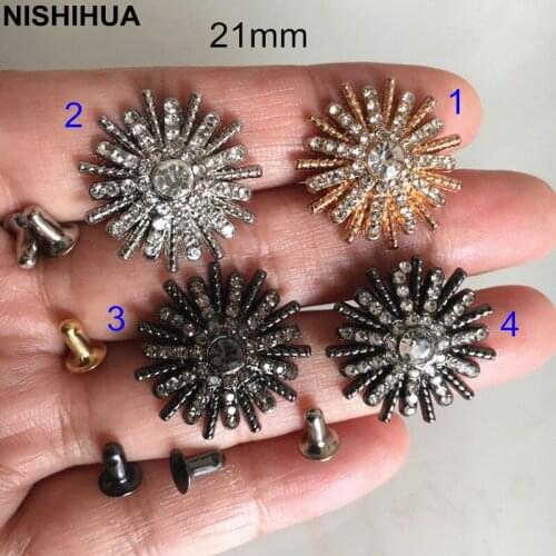 High-end Sunflower Rivet Spike Studs 21mm Sparkling Metal Rivet With Man-made Stone Beads,DIY Rivets For Apparel Design Crafts